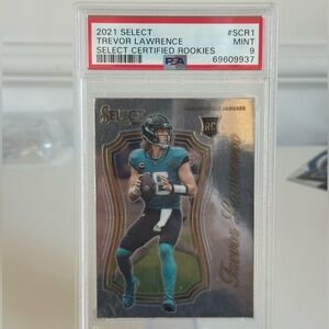 2021 Trevor Lawrence Panini Select Certified Rookie Card. PSA 9